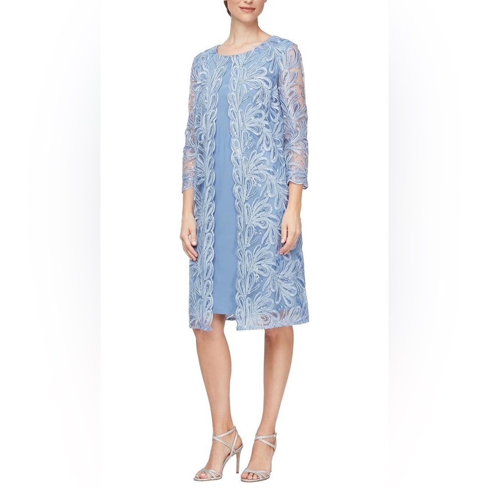 Alex Evenings Womens Midi Scoop Neck Shift Dress With Jacket
